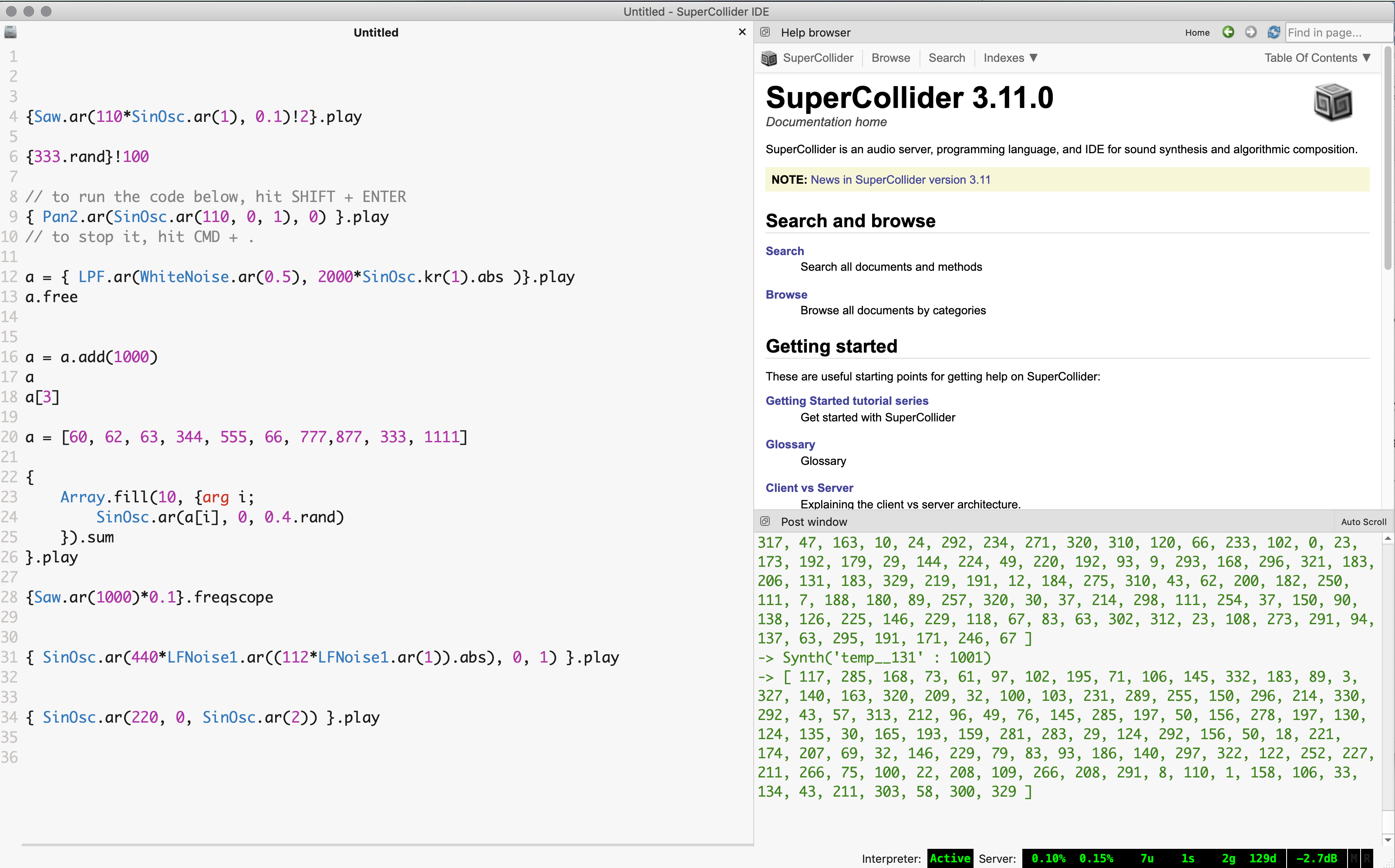 SuperCollider Interface Code